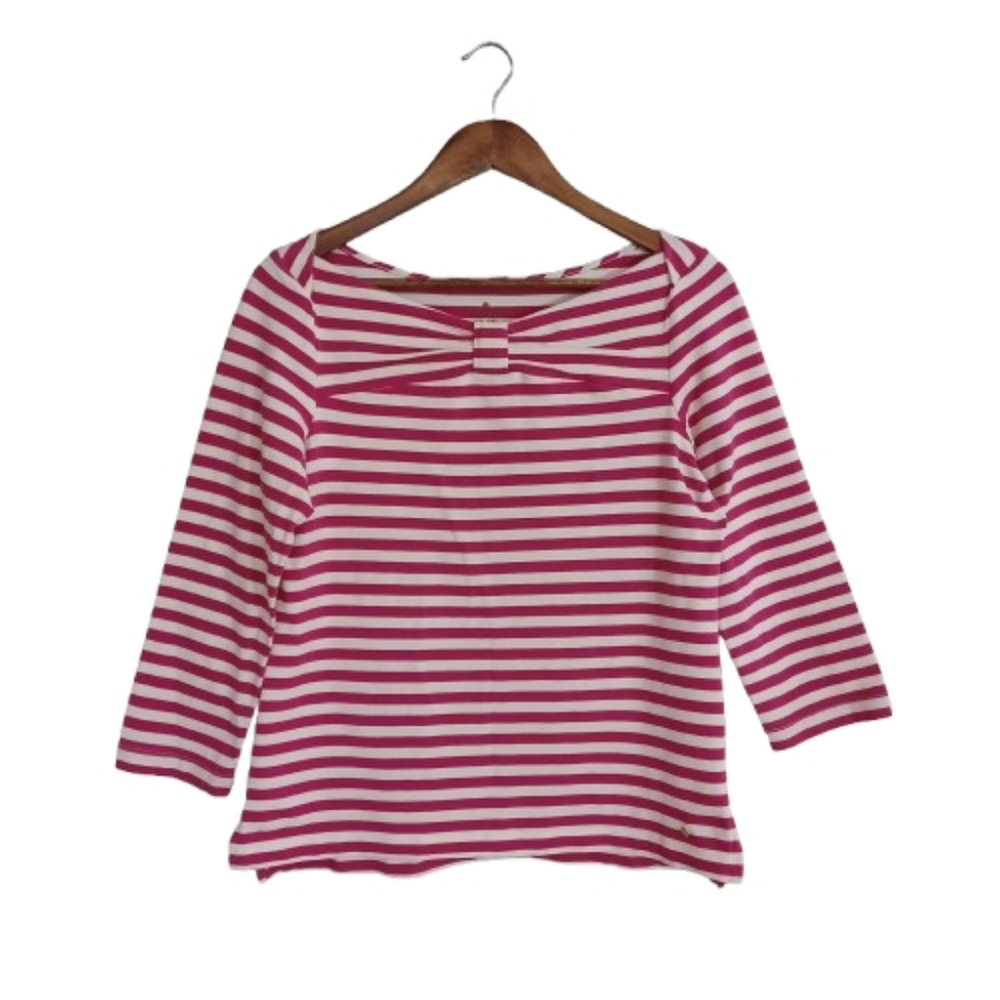 Kate Spade Red Pink Wheaton Nautical Devon Striped Bow Cotton Size Large Top